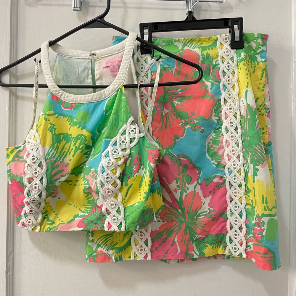 Lilly Pulitzer Vanna Two Piece Skirt & Crop Top Set in Big Flirt